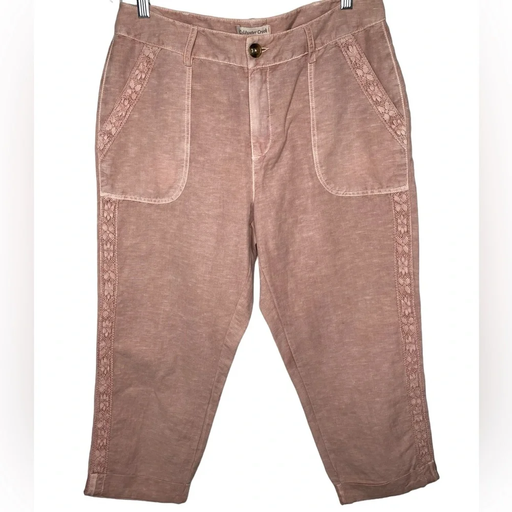 Coldwater Creek NWT Pale Mauve Lace Trim Cuffed Ankle Pant - Size 10 - Picture 12 of 16